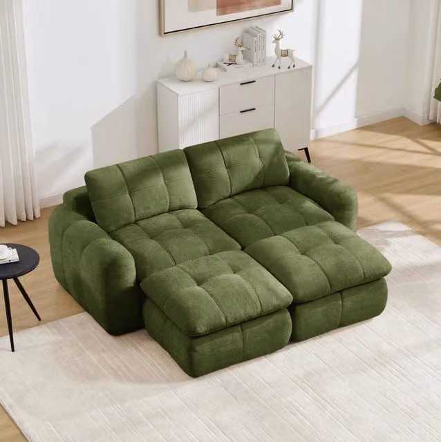 Divano modulare senza struttura 194x160x68 cm in chenille verde con schienali imbottiti