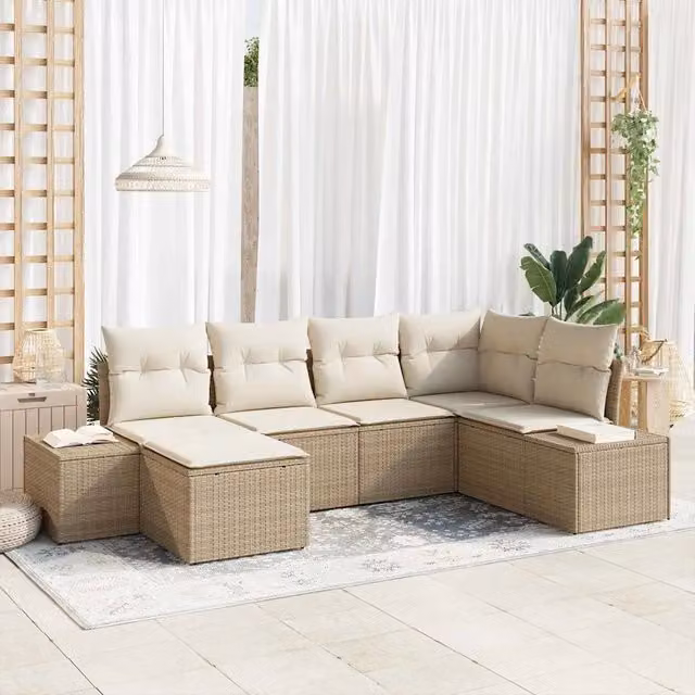 Set Divano da Giardino 6 pz Beige e Crema polyrattan 3347131