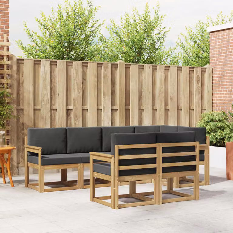 Set di divani da esterno vidaXL 7 pz in legno di acacia con cuscini Bianco e Antracite