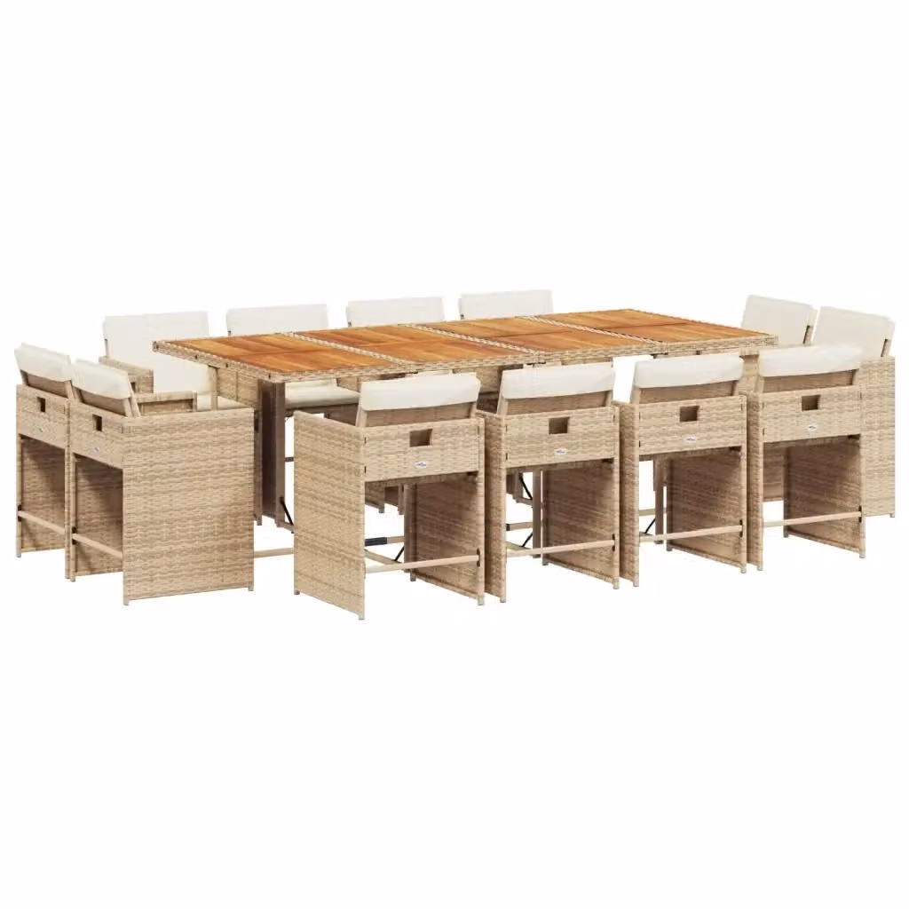 vidaXL Set da Pranzo da Giardino 13 pz in Polyrattan con Cuscini Beige e Legno di Acacia – 2