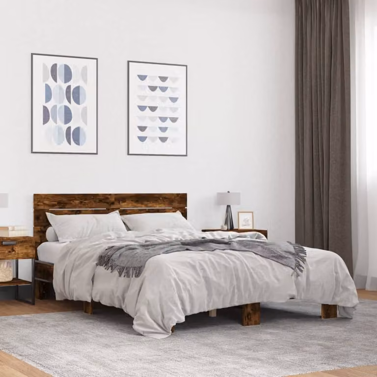 Giroletto vidaXL in legno e metallo, Rovere Fumo, L/P/H: 140 x 200 x 81 cm