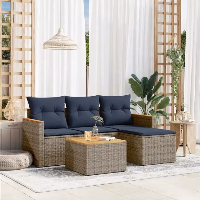 Set Divani da Giardino 5 pz con Cuscini Grigio in Polyrattan 3225914