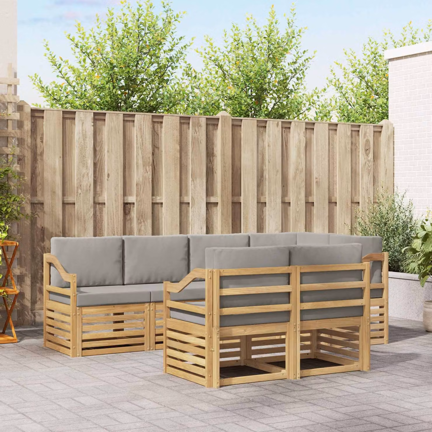 vidaXL Set di divani da esterno 7 pz in legno di acacia con cuscini Bianco e Grigio