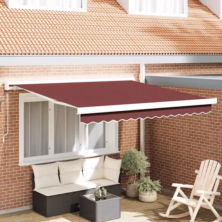 vidaXL Tenda da Sole Retrattile Manuale con Bracci Pieghevoli Rosso e Bianco in Poliestere e Alluminio L: 300 cm, P: 250 cm