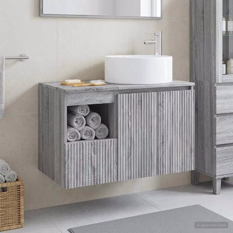 Set di mobili per il bagno vidaXL composto da mobile lavabo e pensile, colore grigio opaco, design moderno