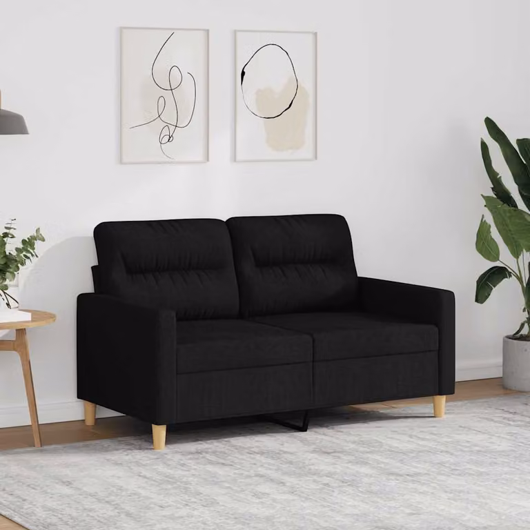 vidaXL Divano a 2 Posti Moderno in Tessuto Nero con Struttura in Metallo L: 138 cm, P: 80 cm, H: 77 cm