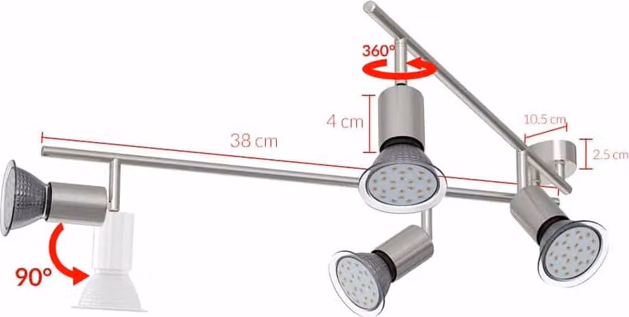 Plafoniera con 4 lampade LED girevoli, 300 lumen ciascuna