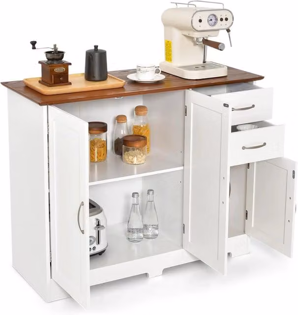 Costway Credenza Buffet Moderna con 2 Ante e 2 Cassetti per Cucina e Sala da Pranzo, Bianco o Marrone, L/P/H: 100 x 40 x 78 cm – 1
