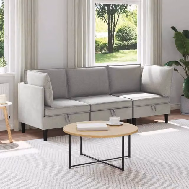 Set di mobili per il soggiorno 3 pz Grigio chiaro Tessuto 3413798