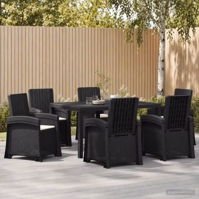 Set da pranzo da giardino moderno vidaXL in rattan antracite e beige, 7 pezzi