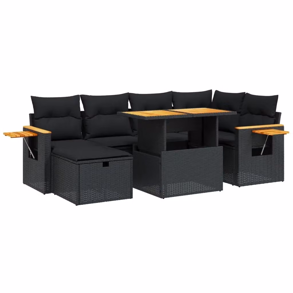 vidaXL Set Divani da Giardino Moderno in Polyrattan Nero con 7 Cuscini e Tavolino da Esterno – 2