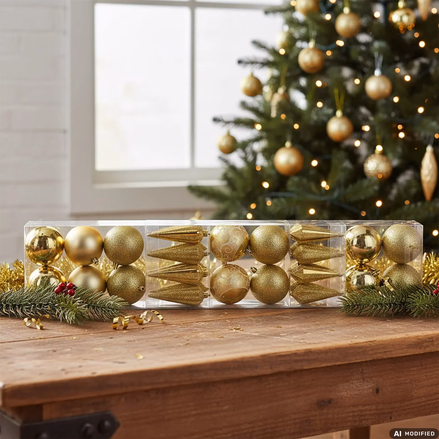 VESTIAMO CASA Set di 30 decorazioni natalizie appese oro con palline e pendenti geometrici in plastica – 2