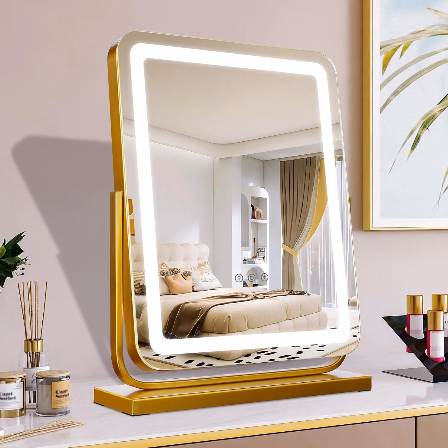 Specchio da trucco con 3 modalità di illuminazione, controllo touch, specchio da tavolo, specchio "Hollywood" con illuminazione, specchio da tavolo quadrato, 40 x 47 cm, 360 LED, per il trucco