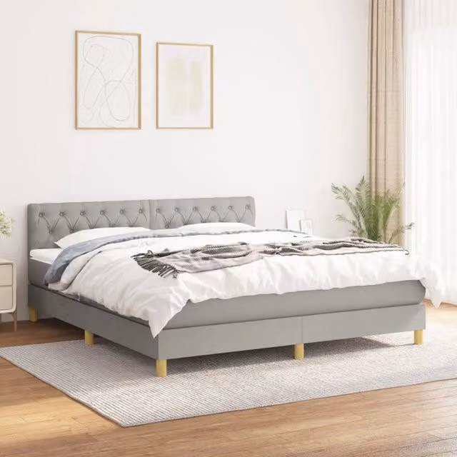 Letto Ibrido con Giroletto a Molle e Materasso vidaXL Grigio Chiaro e Bianco L/P: 160 x 200 cm