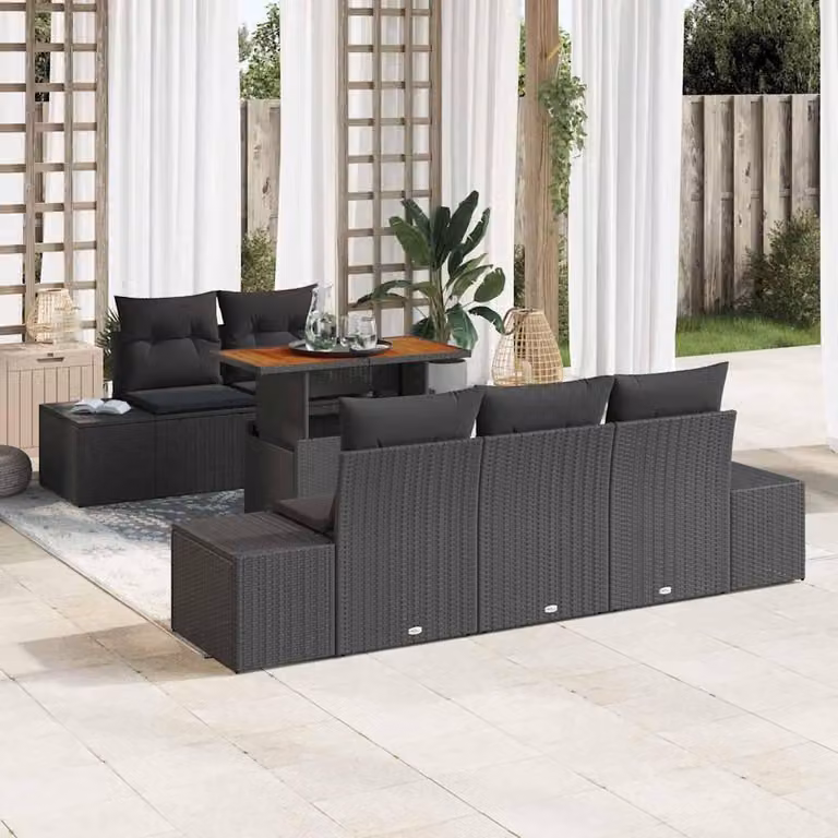 Maison Exclusive - Set da giardino composto da 6 pezzi, divano in rattan sintetico nero