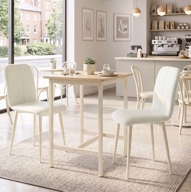 Set di 2 sedie da pranzo imbottite in tessuto effetto lino crema con gambe leggere in metallo