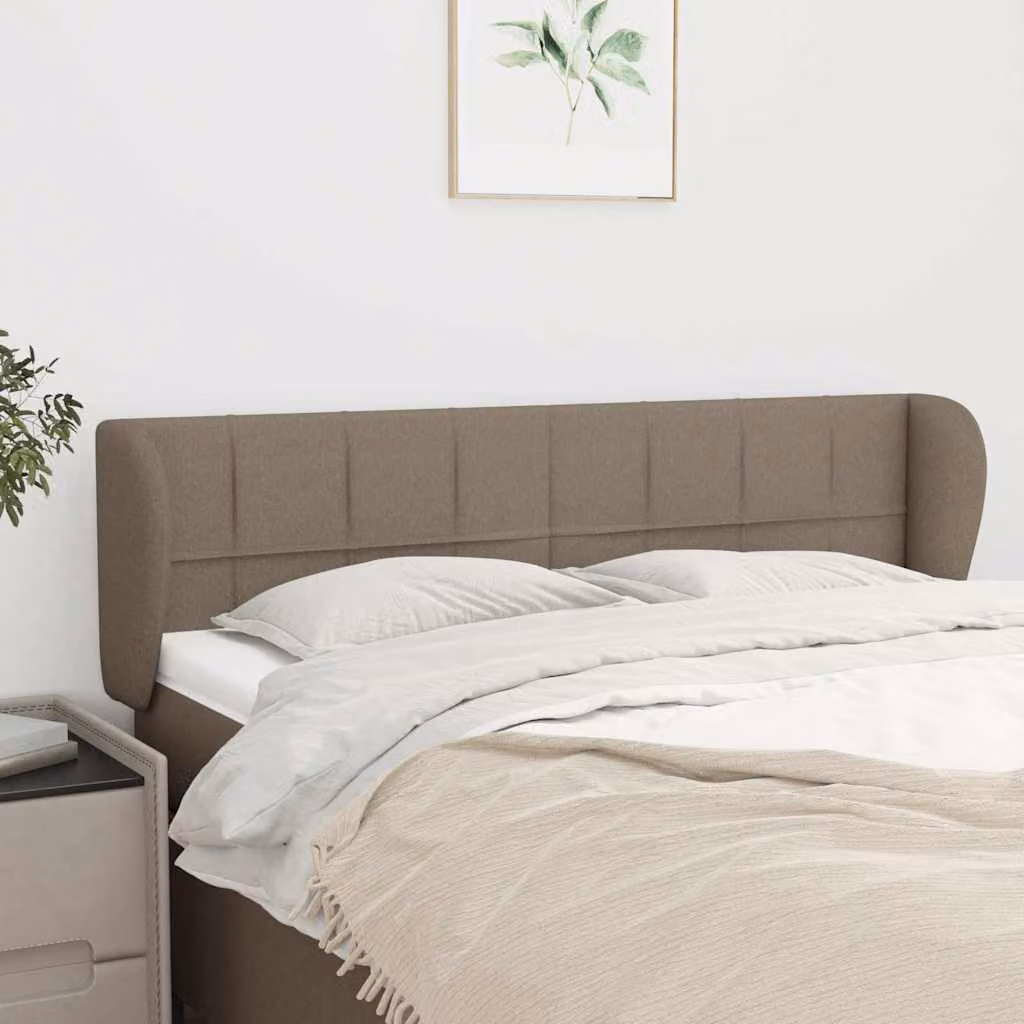 Testiera ad orecchio vidaXL in tessuto color tortora con struttura in legno L: 147 cm, P: 23 cm, H: 78/88 cm