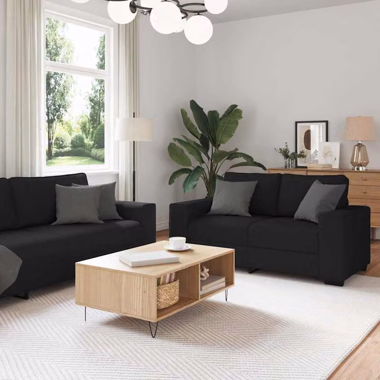 Maison Exclusive - Set divano a 3 pezzi con cuscini in tessuto nero