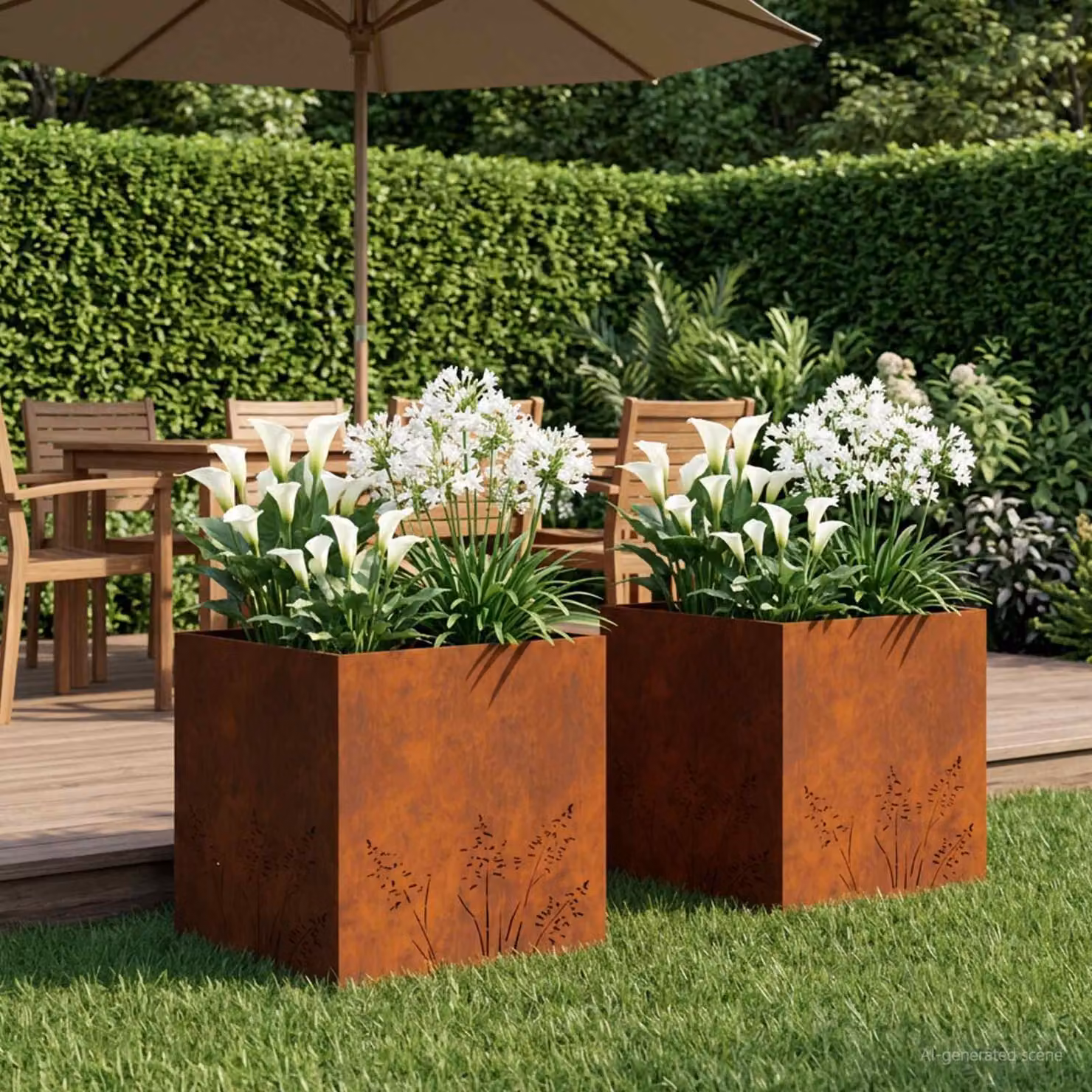 Set di 2 vasi da giardino vidaXL in acciaio color marrone, L/P/H: 50 x 50 x 49 cm