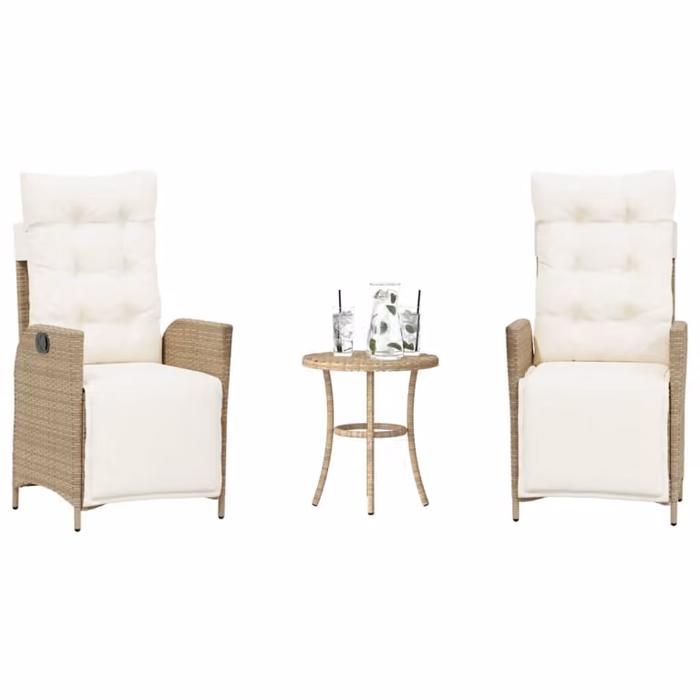 Set da Bistrò vidaXL in Polyrattan Beige con Cuscini per Giardino e Balcone