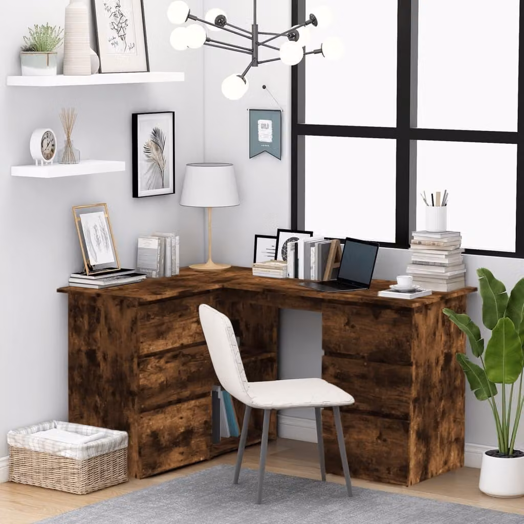 The Living Store scrivania angolare rovere fumé 145x100x76 cm materiale legno