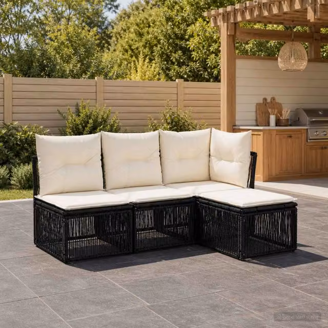 Set Divano da Giardino 4 pz Nero polyrattan 3434185
