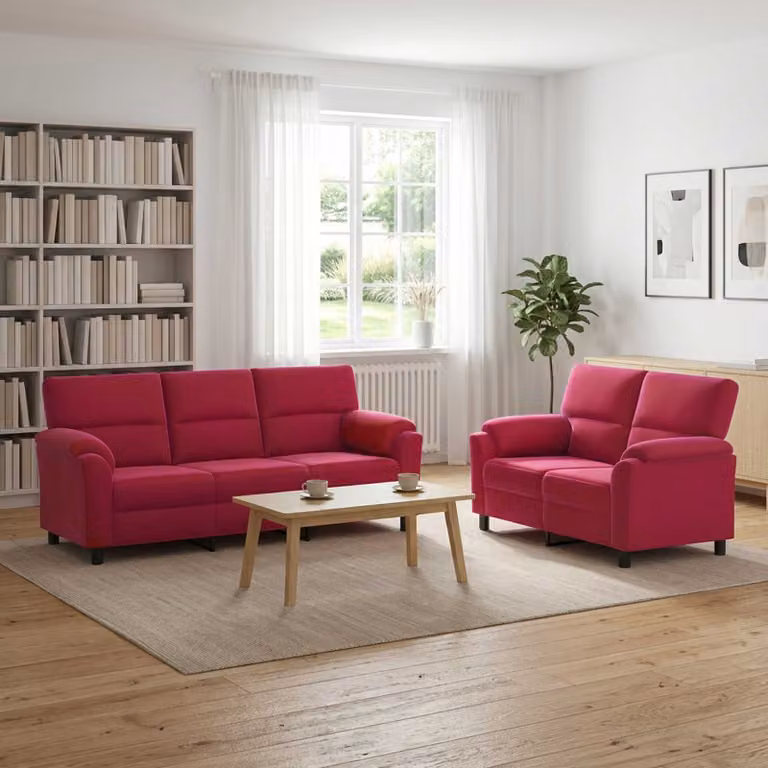 Set di 2 divani moderni vidaXL in velluto rosso con struttura in metallo per il tuo soggiorno