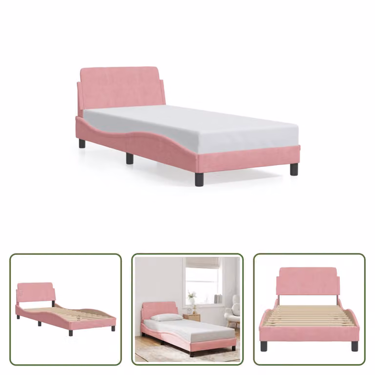The Living Store Struttura letto con testiera rosa 90x190 cm in velluto