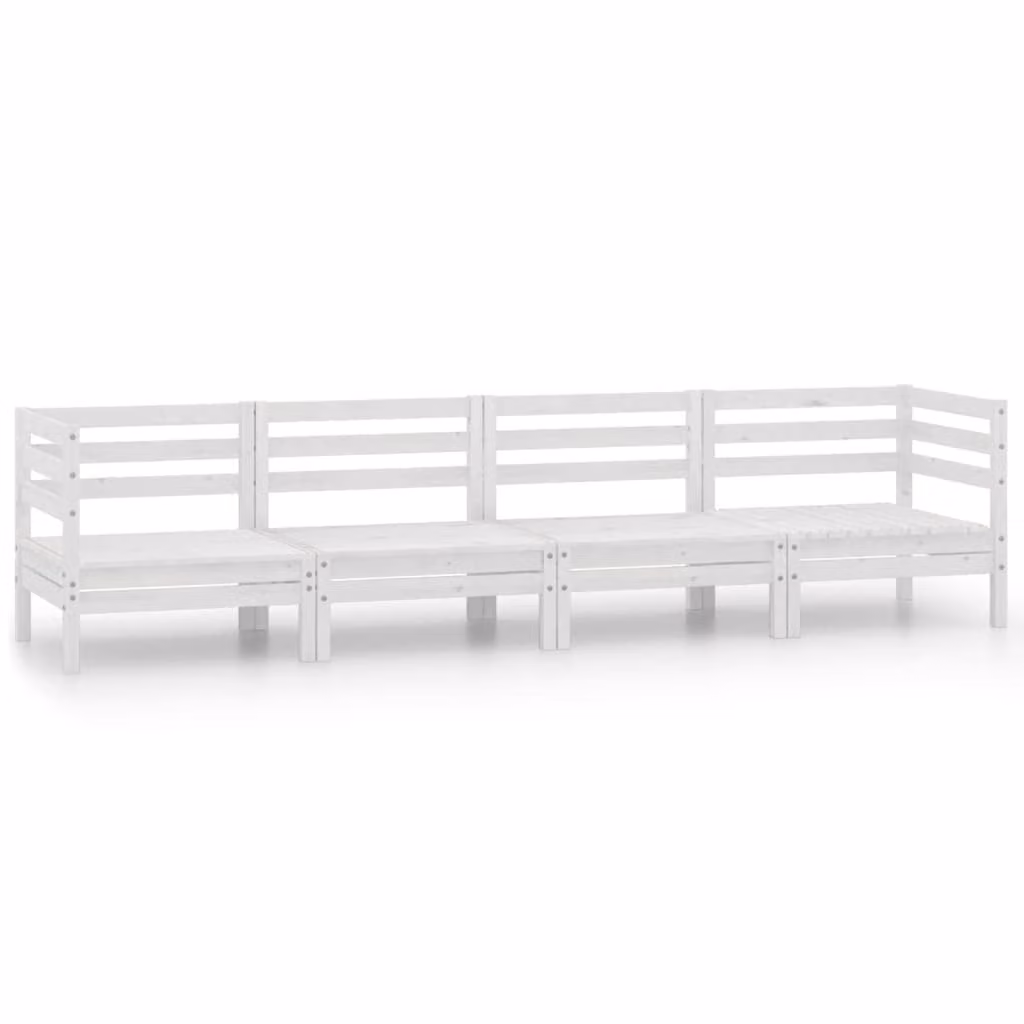 Set Divani da Giardino 4 pz Bianco in Legno Massello di Pino