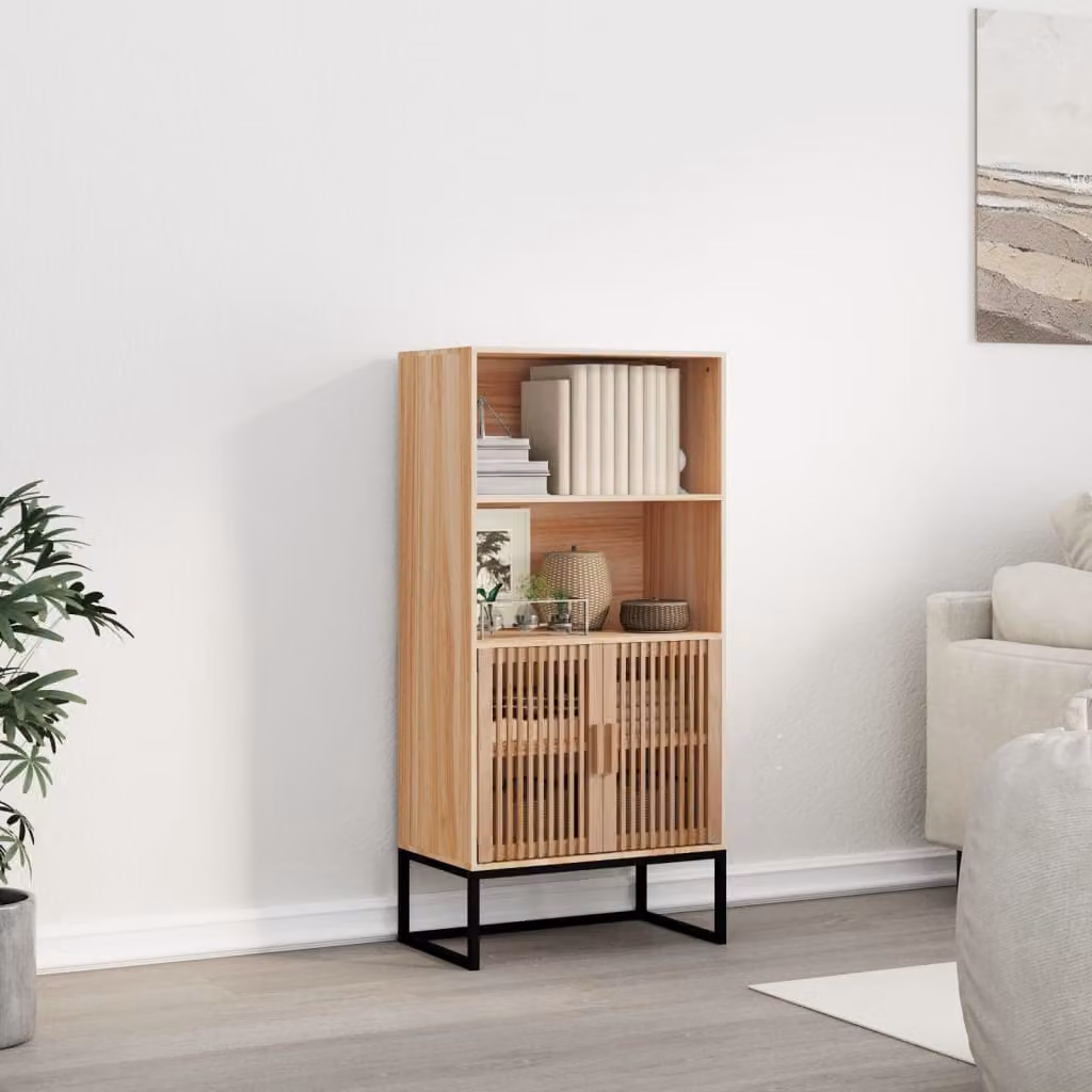 Credenza sospesa vidaXL in legno di pino marrone con ante a battente e ripiani interni, stile scandinavo, L/P/H: 60 x 35 x 125 cm