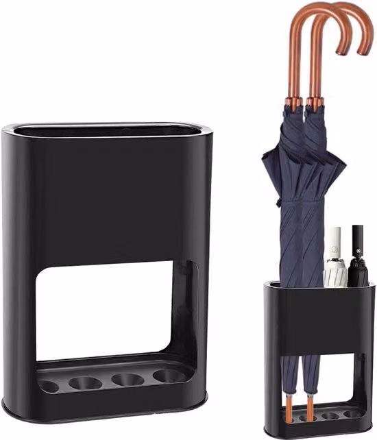 Supporto per ombrellone in plastica con cestello di raccolta - nero