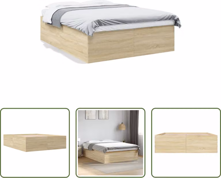 The Living Store Struttura per letto in rovere Sonoma 150x200 cm Materiale a base di legno