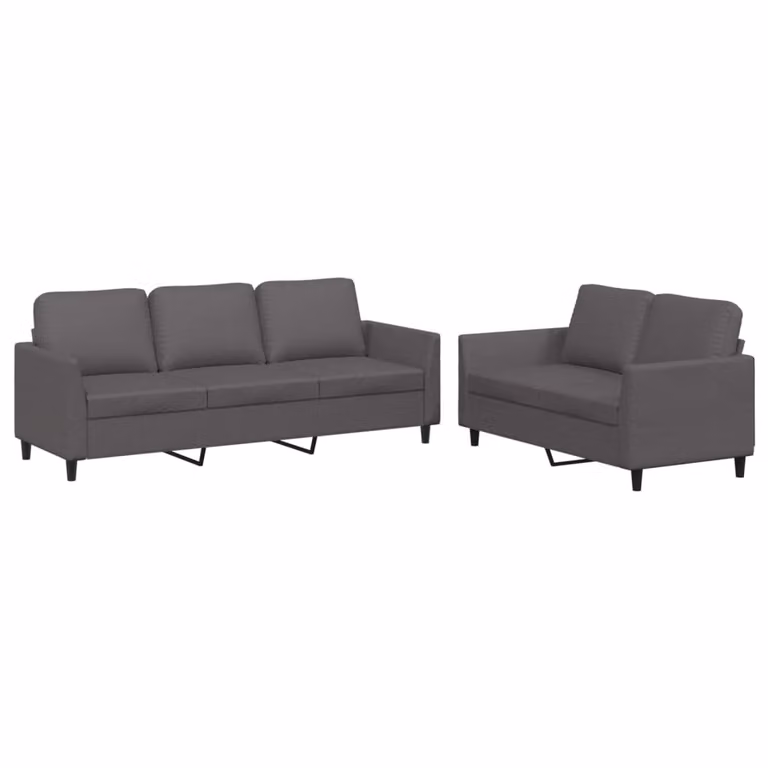 Set di Divani 2 pz con Cuscini Grigio in Pelle finta