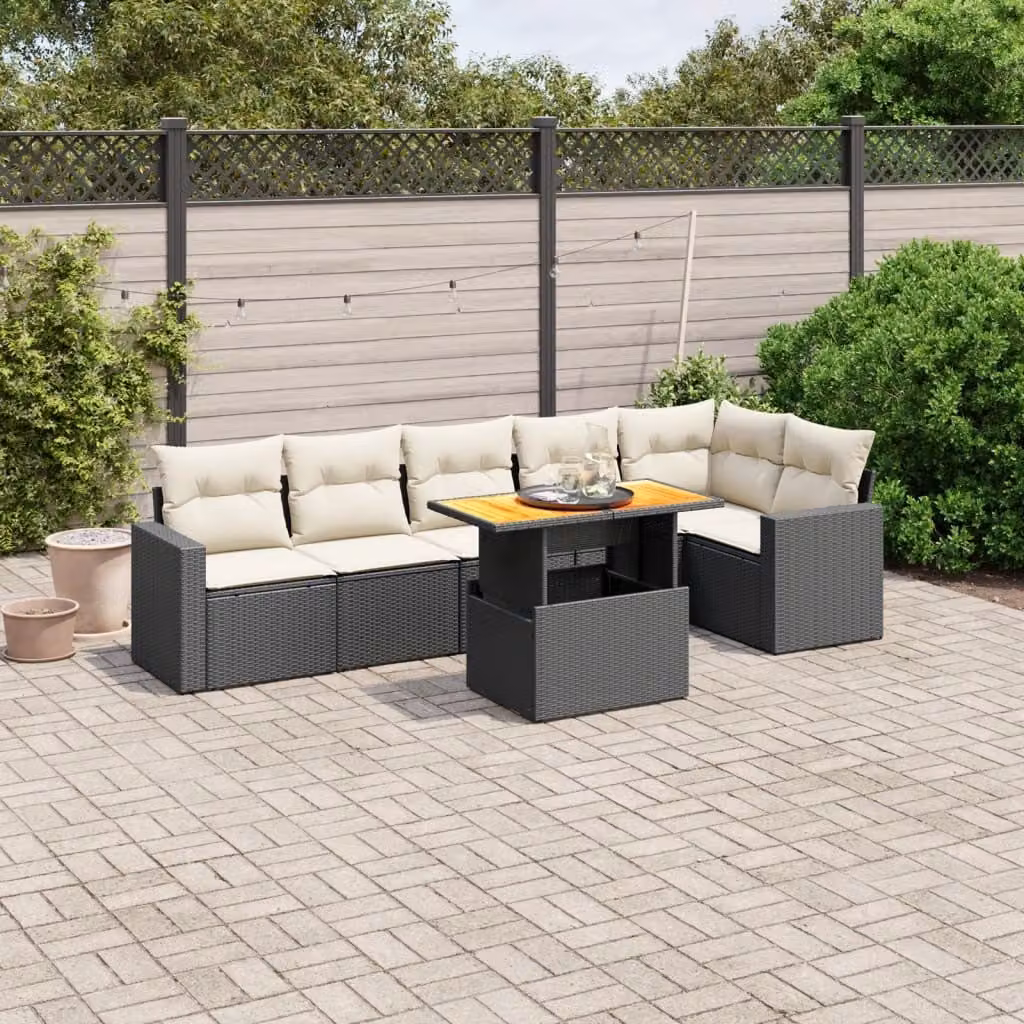Maison Exclusive - Set Divani da Giardino con Cuscini 7pz Nero Polyrattan
