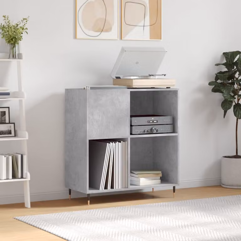 vidaXL Mobile Porta Dischi in Stile Industrial, Grigio Cemento, L/P/H: 84,5 x 38 x 89 cm