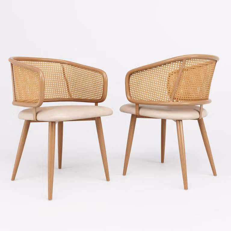 2 sedie da pranzo, sedie da pranzo con schienale in rattan, cuscini del sedile in ecopelle, comode e traspiranti, stile moderno e semplice, adatte per ristoranti, soggiorni e caffè. Colore: beige e marrone