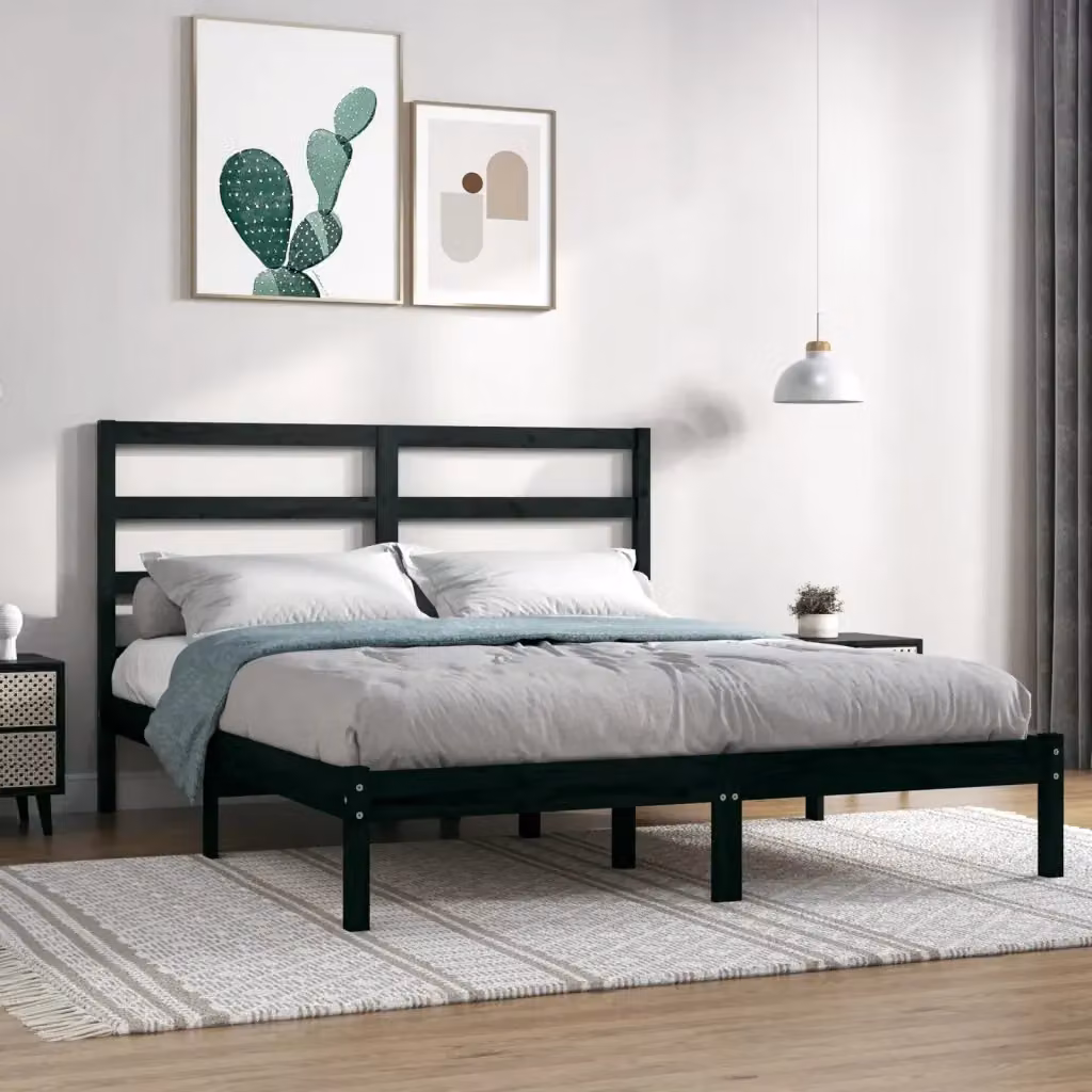 Letto matrimoniale moderno in legno massello di pino nero con doghe fisse L/P: 140 x 190 cm – 2