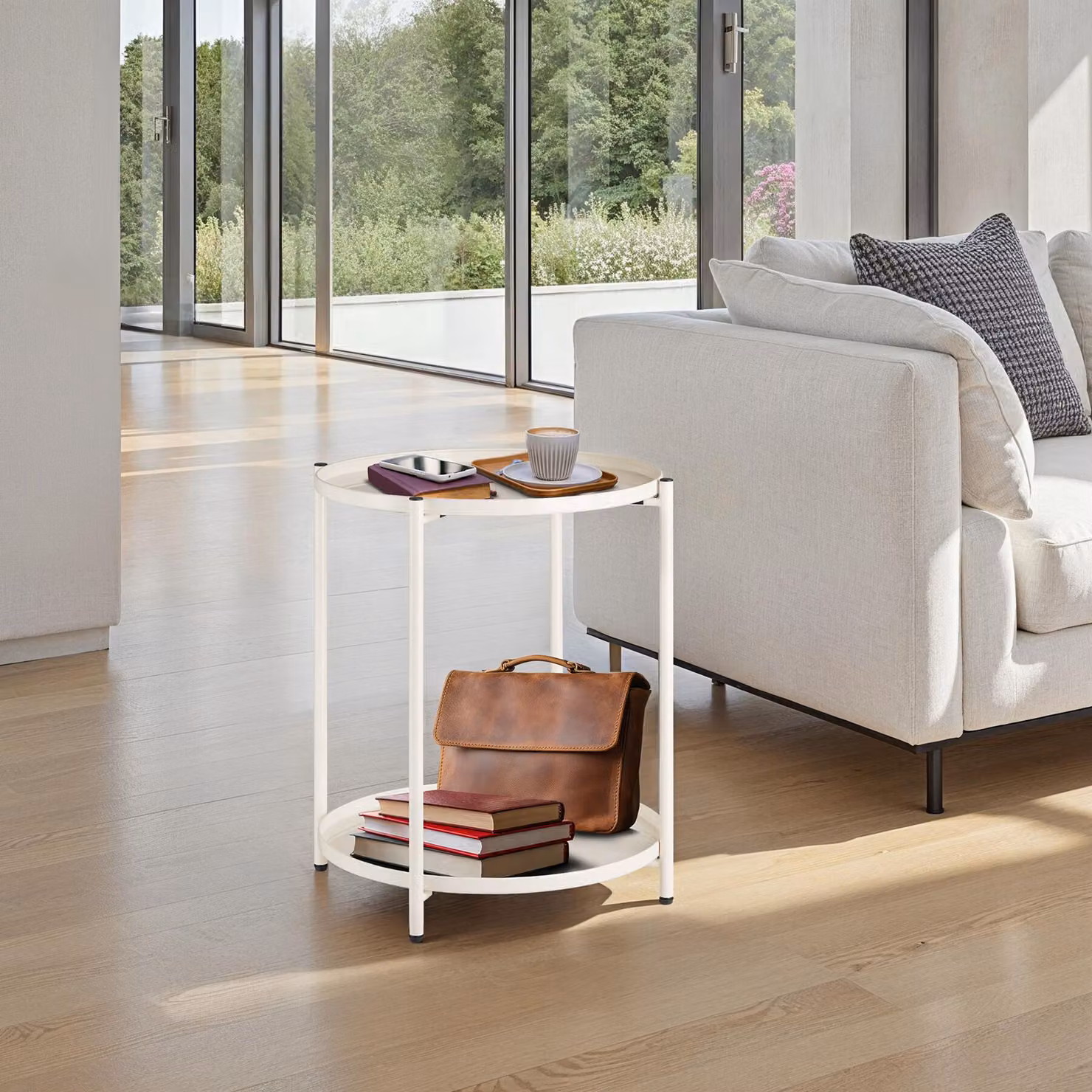 Tavolino rotondo Oxford tectake beige con struttura in metallo L/P/H: 45,5 x 45,5 x 53 cm – 2