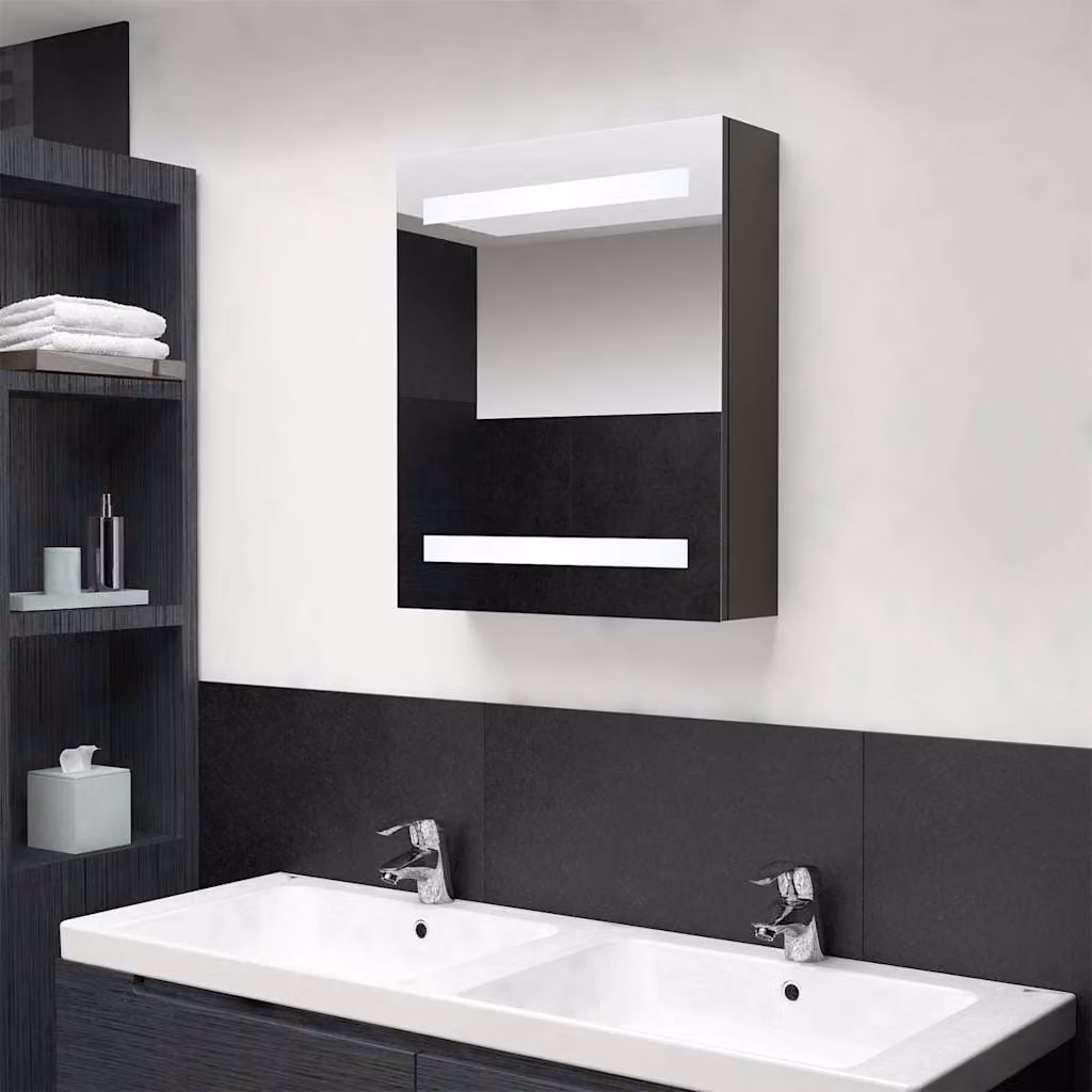 Armadietto da bagno moderno vidaXL con specchio e illuminazione LED, antracite, L: 50 cm, P: 14 cm, H: 60 cm