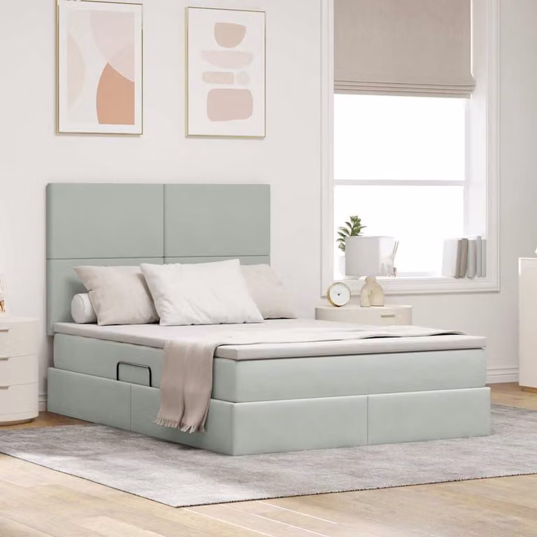 Letto con contenitore vidaXL in velluto grigio con illuminazione LED e porta USB L/P: 140 x 190 cm