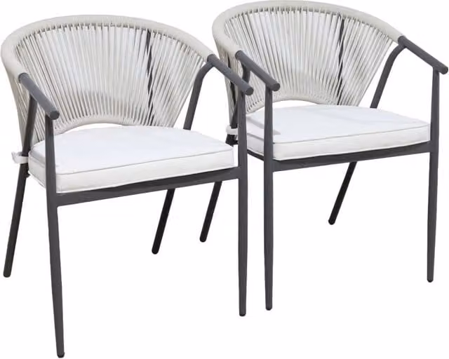 Set di 2 sedie da giardino impilabili Sweeek in acciaio verniciato a polvere con cuscini beige e antracite