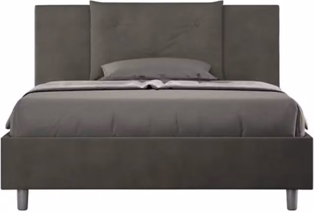 Letto matrimoniale francese con rete imbottito 140x190 microfibra grigio Appia