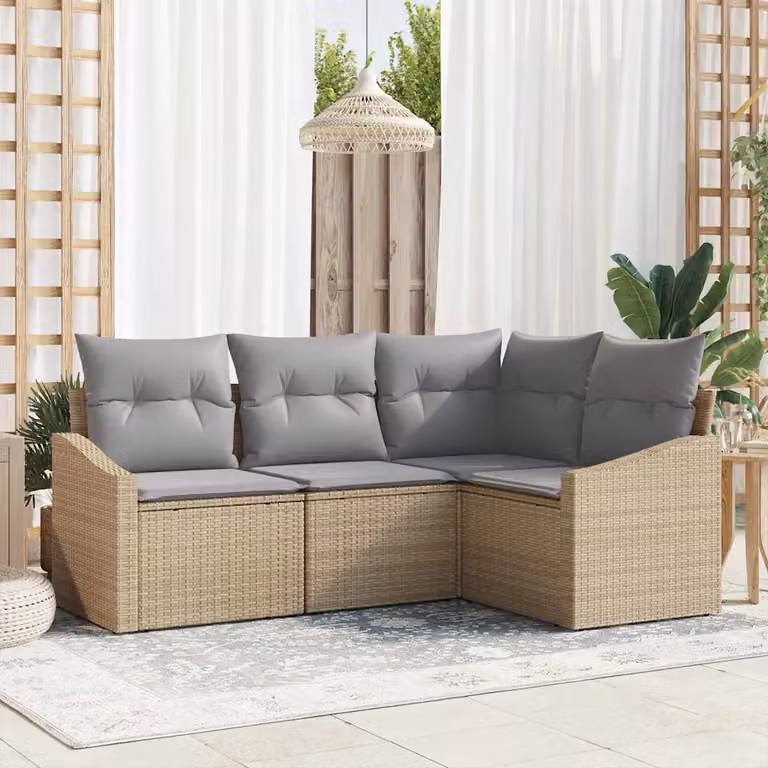 Set Divano da Giardino vidaXL 4 pz a Forma a L con Cuscini Beige e Grigio