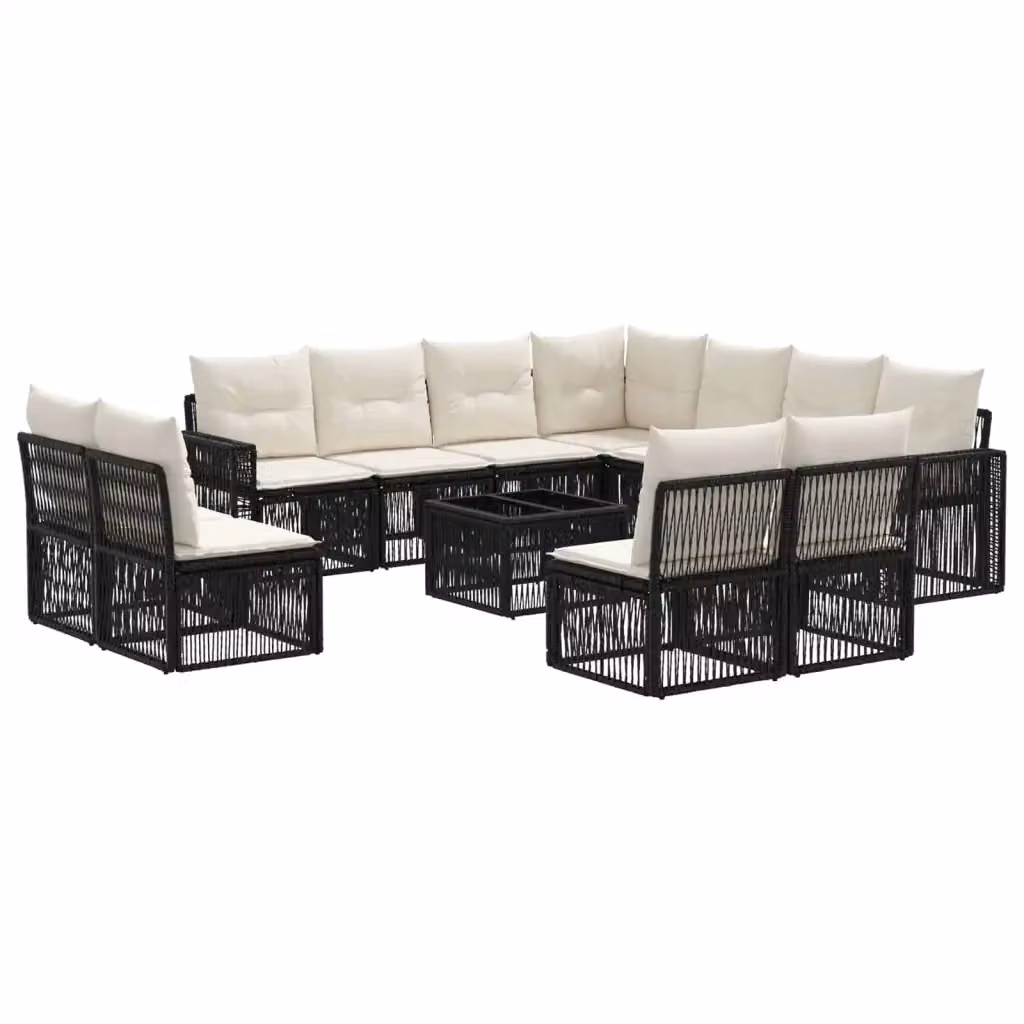 Set Divano da Giardino Moderno vidaXL in Polyrattan con Cuscini, Nero e Bianco – 2