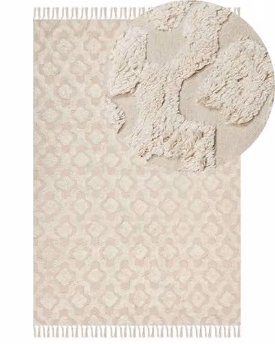 Beliani Tappeto cotone trapuntato geometrico boho 160 x 230 cm beige