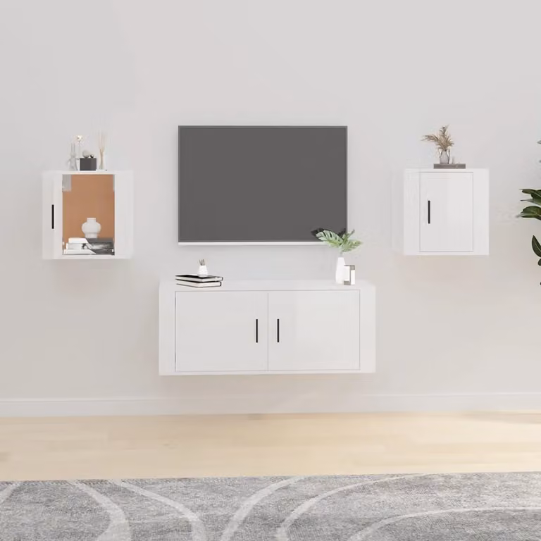 Set di 2 mobili porta TV da parete vidaXL in legno MDF bianco lucido L/P/H: 40 x 34,5 x 40 cm