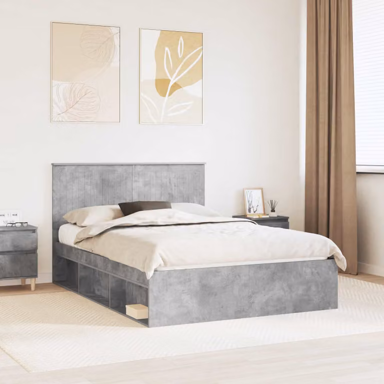 Struttura del letto vidaXL in pino massello e MDF, colore Grigio Cemento, L/P/H: 138 x 200 x 135 cm