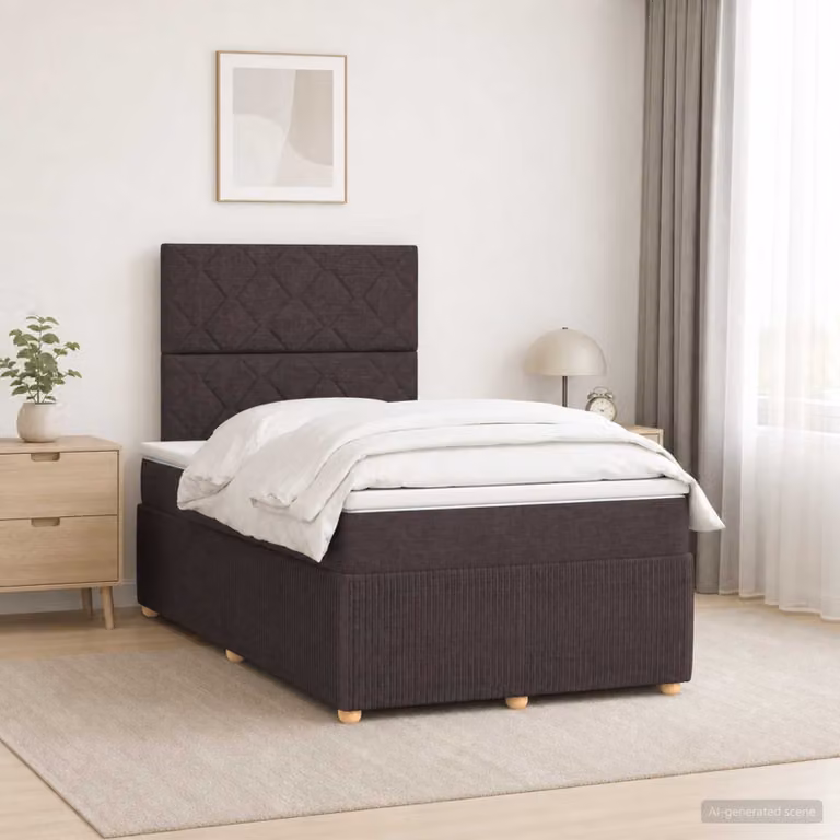 Letto Box Spring vidaXL con Materasso Ibrido e Illuminazione LED sotto il letto, Marrone Scuro, L/P: 120 x 200 cm