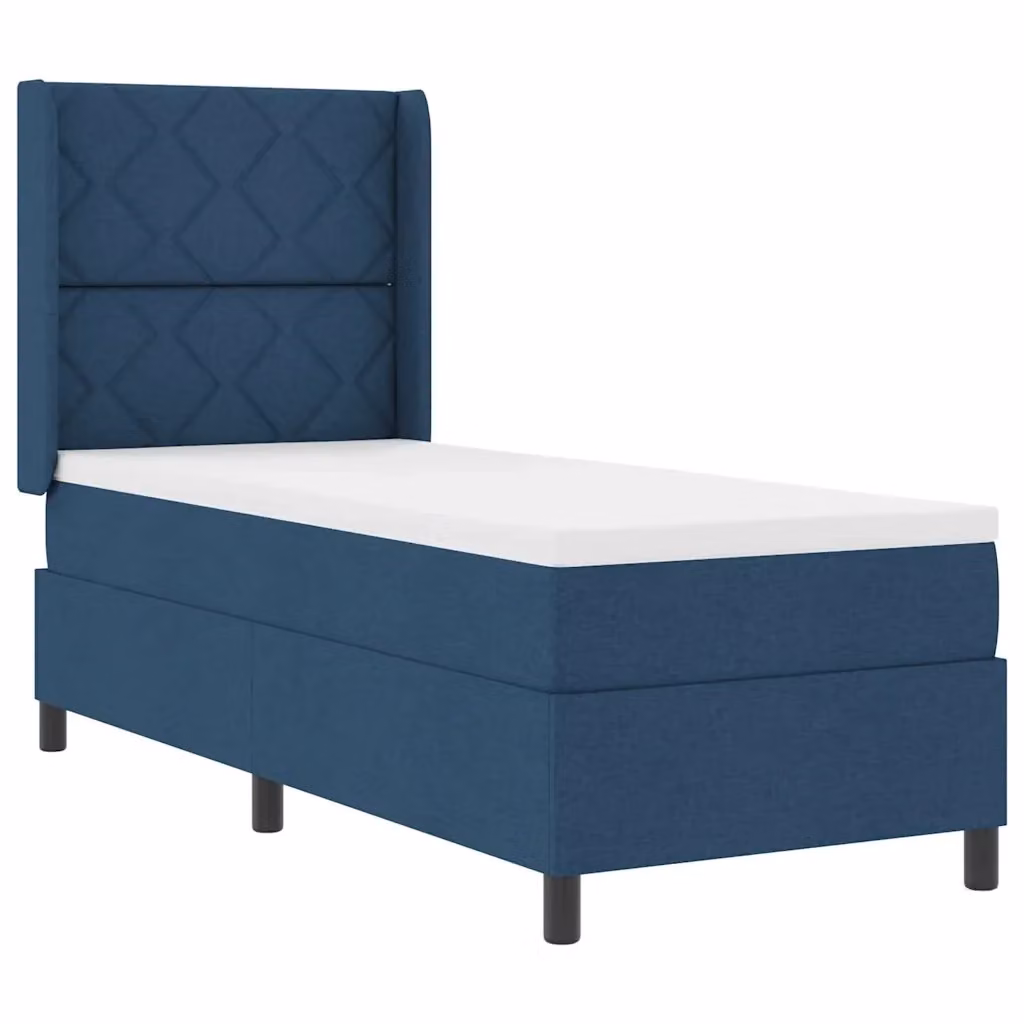 Letto moderno vidaXL con molle a sacchetti e illuminazione LED sottostante, testiera blu in tessuto e struttura in legno, L/P/H: 190 x 90 x 93 cm – 2