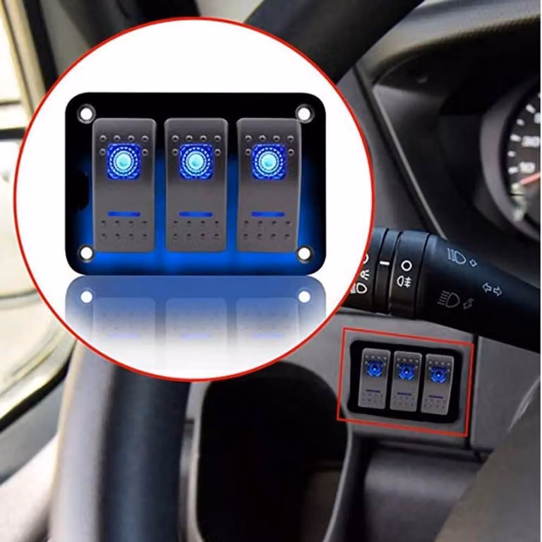 Pannello di commutazione universale in alluminio, disponibile per 3, 4, 5, 6 o 8 interruttori, compatibile con alimentazione DC 12V / 24V
